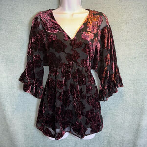 Y2k DR2 Floral Burnout Velvet Top Size S Black Burgundy Lined Wimsigoth